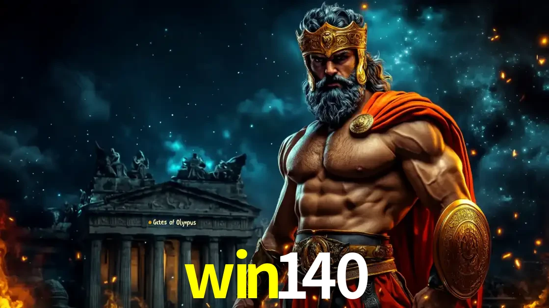 O poderoso Zeus do jogo de slot Gates of Olympus em frente ao seu templo, pronto para lançar multiplicadores divinos e prêmios épicos no cassino online win140.